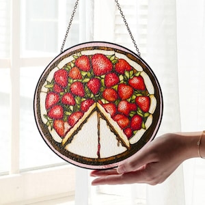 Strawberry Cake Stained Glass Suncatcher: Kitchen Decor