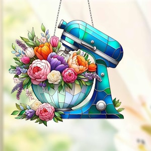 Floral Dough Mixer Acrylic Window Hanging: Baker Decor