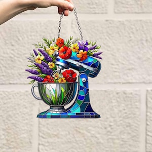 Floral Dough Mixer Acrylic Window Hanging: Baker Decor