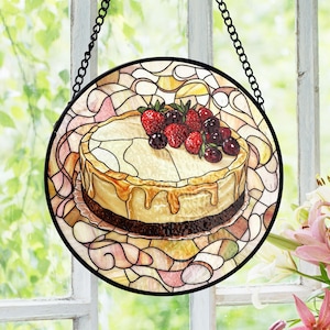 Cheesecake Lover Gift Stained Glass Suncatcher, Baker Birthday Suncatcher, Pastry Chef Job Decor, Foodie Hobby Window Hanging