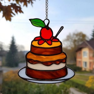 Handmade Stained Glass Cake Suncatcher, Tiffany Style Kitchen Decor