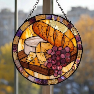 Golden Bread Loaf Stained Glass Suncatcher: Rustic Kitchen Window Hanging, Gift for Bakers, Chefs & Kitchen Lovers Home Decor, Gift for Mom