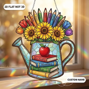 Custom Teacher Appreciation Gift Watering Can Suncatcher Personalized Classroom Decor Sun Catcher