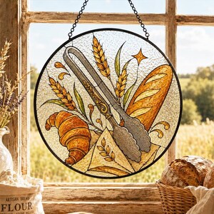 French Bakery Suncatcher,Rustic Kitchen Window Decor,Bakery Lover Gift,Farmhouse Baking Decor,Bread Shop Decor,Croissant Decor