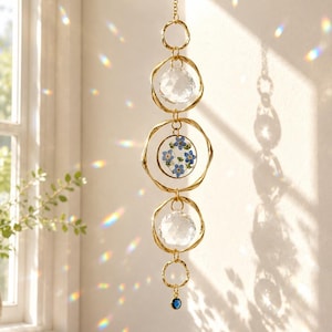 Personalized Birthstone Suncatcher, Forget Me Not Flower Suncatcher, Crystal Rainbow Maker, Memorial Window Hanging, Custom Gift for Mom
